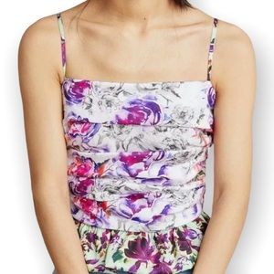 New Delfi Collective Anthropologie Mila L Purple Green Floral Ruched Silky Tank